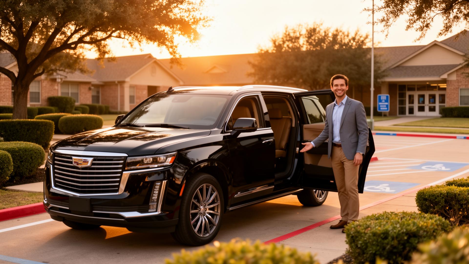 Professional driver with personal vehicle providing safe student transportation in Dallas-Fort Worth